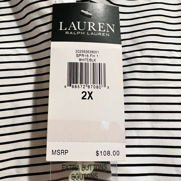 NWT. Lauren by Ralph Lauren black and white striped tunic. - Picture 2 of 4